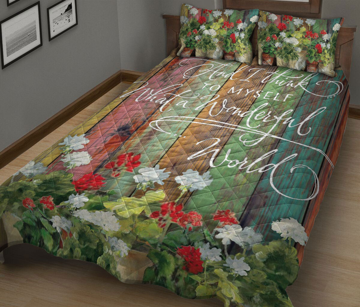 Ohaprints-Quilt-Bed-Set-Pillowcase-I-Think-To-Myself-What-Wonderful-World-Garden-Flower-Floral-Pattern-Blanket-Bedspread-Bedding-1992-King (90'' x 100'')