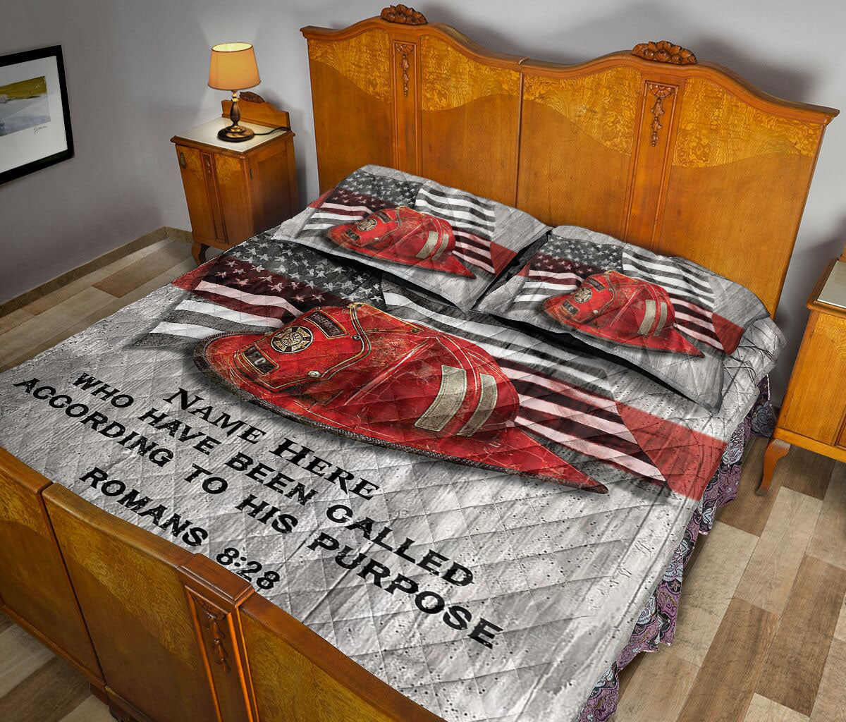 Ohaprints-Quilt-Bed-Set-Pillowcase-Firefighter-Thin-Red-Line-That-In-All-Things-God-Work-Custom-Personalized-Name-Blanket-Bedspread-Bedding-234-Queen (80'' x 90'')