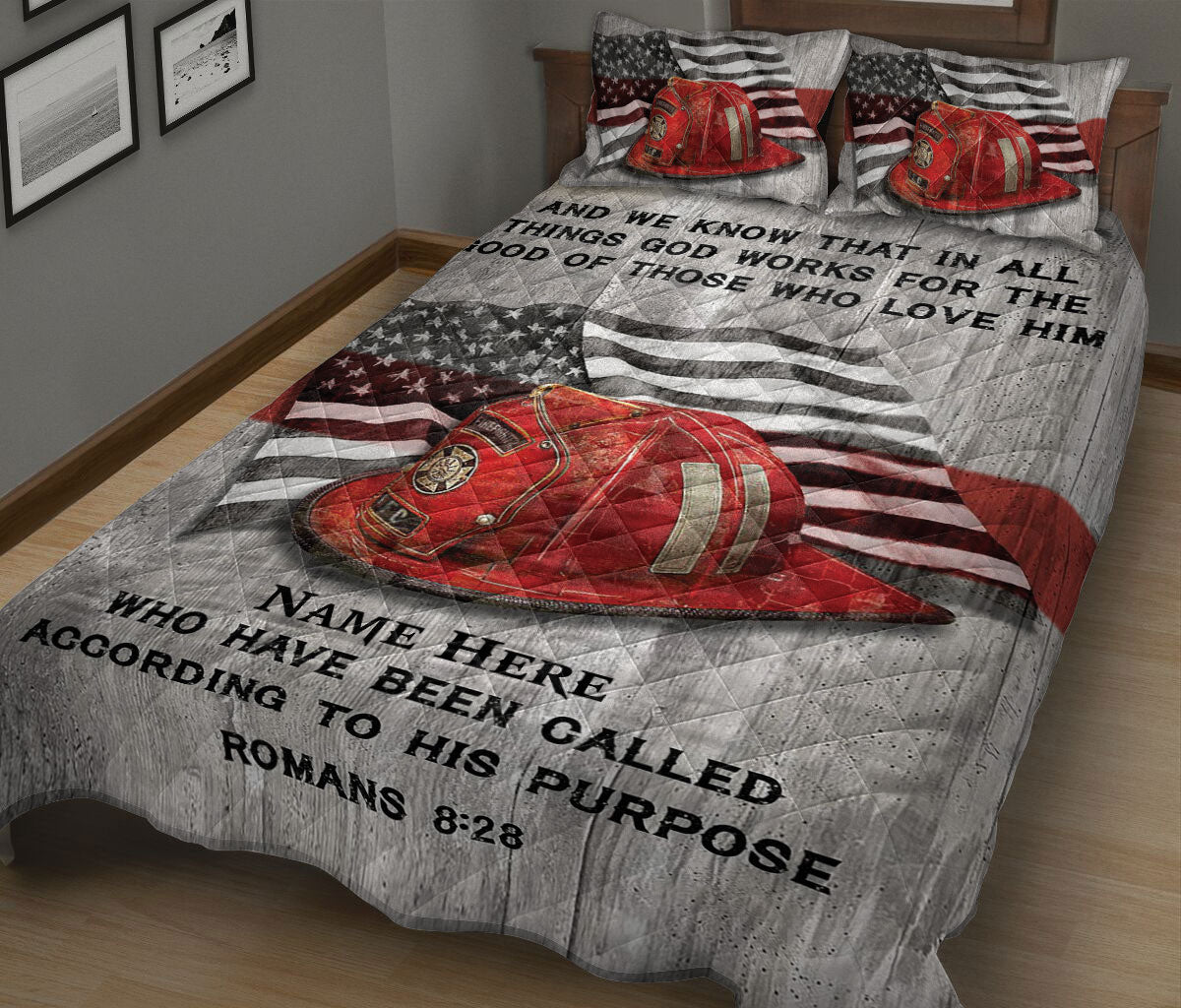 Ohaprints-Quilt-Bed-Set-Pillowcase-Firefighter-Thin-Red-Line-That-In-All-Things-God-Work-Custom-Personalized-Name-Blanket-Bedspread-Bedding-234-King (90'' x 100'')