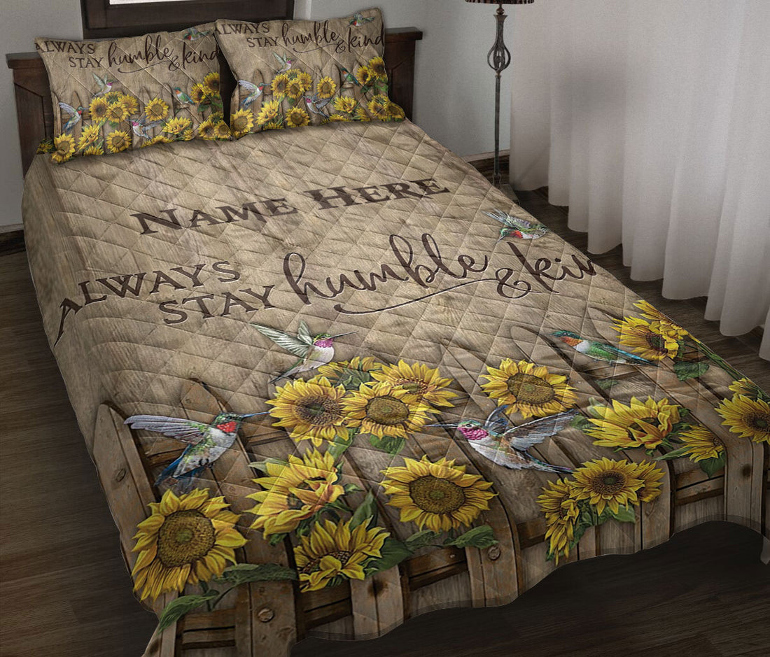 Ohaprints-Quilt-Bed-Set-Pillowcase-Sunflower-Garden-Hummingbird-Be-True-Be-Wild-Be-Happy-Custom-Personalized-Name-Blanket-Bedspread-Bedding-1405-Throw (55'' x 60'')