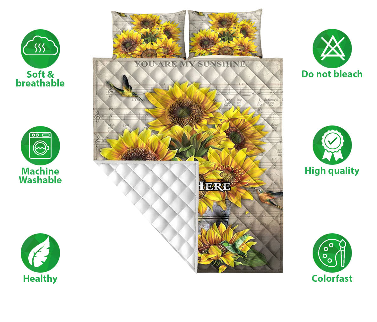 Ohaprints-Quilt-Bed-Set-Pillowcase-Sunflower-You-Are-My-Sunshine-Floral-Music-Background-Custom-Personalized-Name-Blanket-Bedspread-Bedding-235-Double (70'' x 80'')