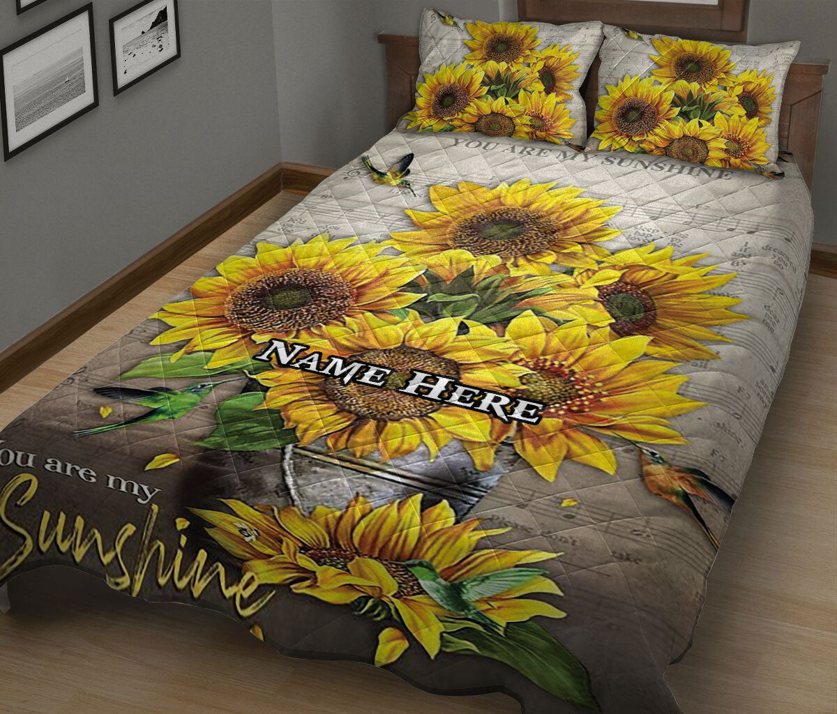 Ohaprints-Quilt-Bed-Set-Pillowcase-Sunflower-You-Are-My-Sunshine-Floral-Music-Background-Custom-Personalized-Name-Blanket-Bedspread-Bedding-235-King (90'' x 100'')