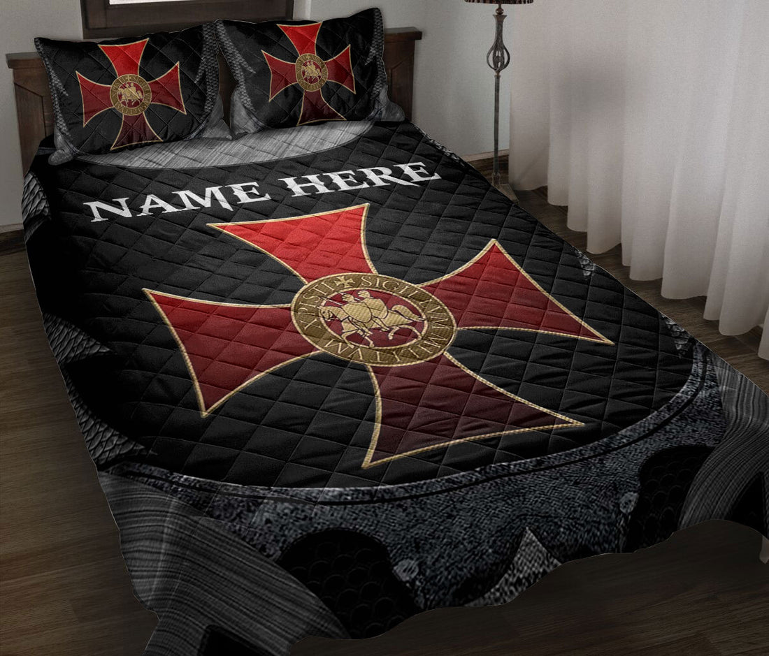 Ohaprints-Quilt-Bed-Set-Pillowcase-Knights-Templar-Armor-Shield-Sword-Pattern-Black-Custom-Personalized-Name-Blanket-Bedspread-Bedding-1147-Throw (55'' x 60'')