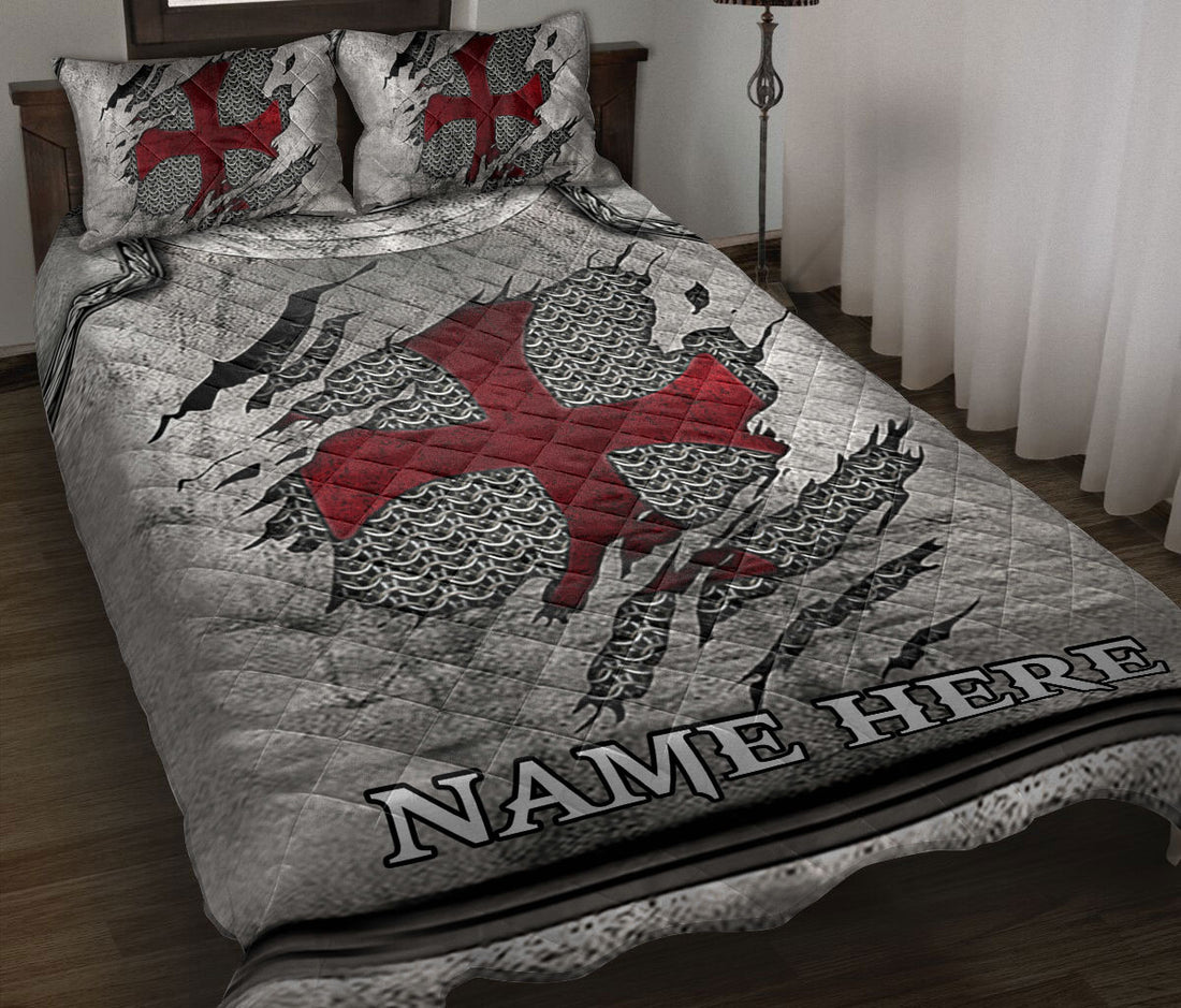 Ohaprints-Quilt-Bed-Set-Pillowcase-Knights-Templar-Armor-Shield-Crack-Pattern-Grey-Custom-Personalized-Name-Blanket-Bedspread-Bedding-1731-Throw (55'' x 60'')