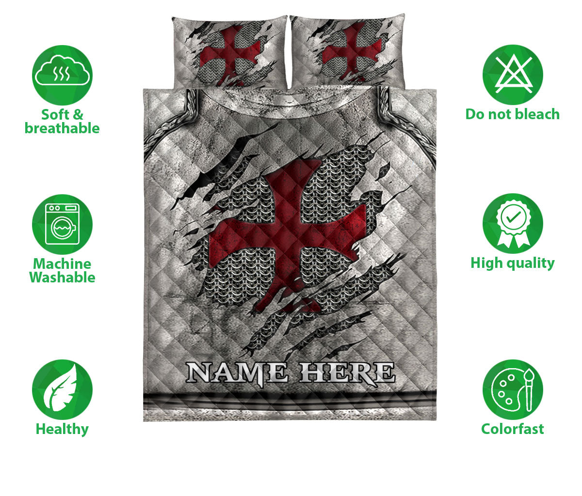 Ohaprints-Quilt-Bed-Set-Pillowcase-Knights-Templar-Armor-Shield-Crack-Pattern-Grey-Custom-Personalized-Name-Blanket-Bedspread-Bedding-1731-Double (70'' x 80'')