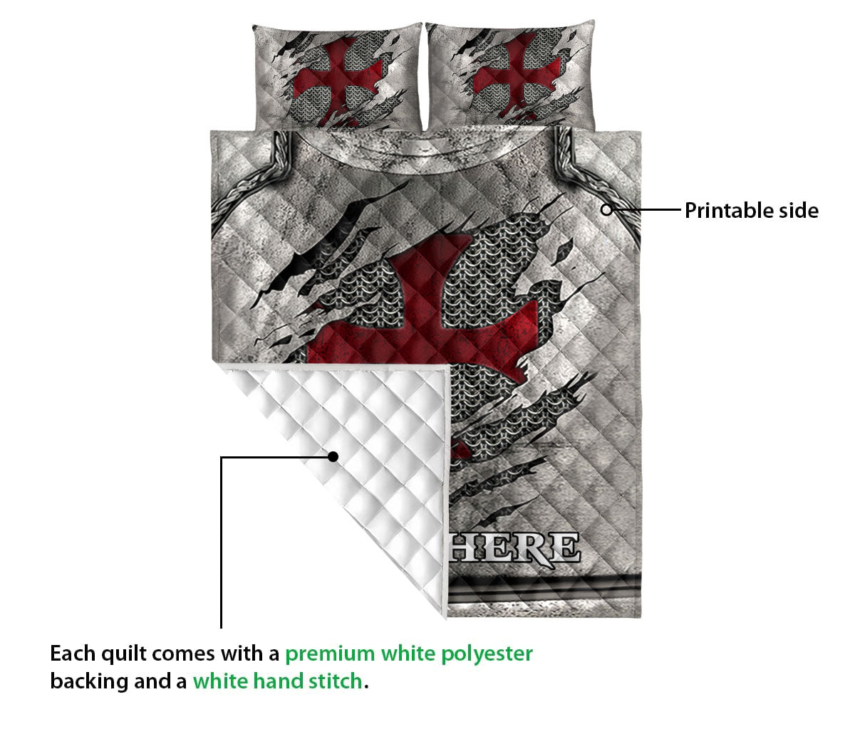 Ohaprints-Quilt-Bed-Set-Pillowcase-Knights-Templar-Armor-Shield-Crack-Pattern-Grey-Custom-Personalized-Name-Blanket-Bedspread-Bedding-1731-Queen (80'' x 90'')