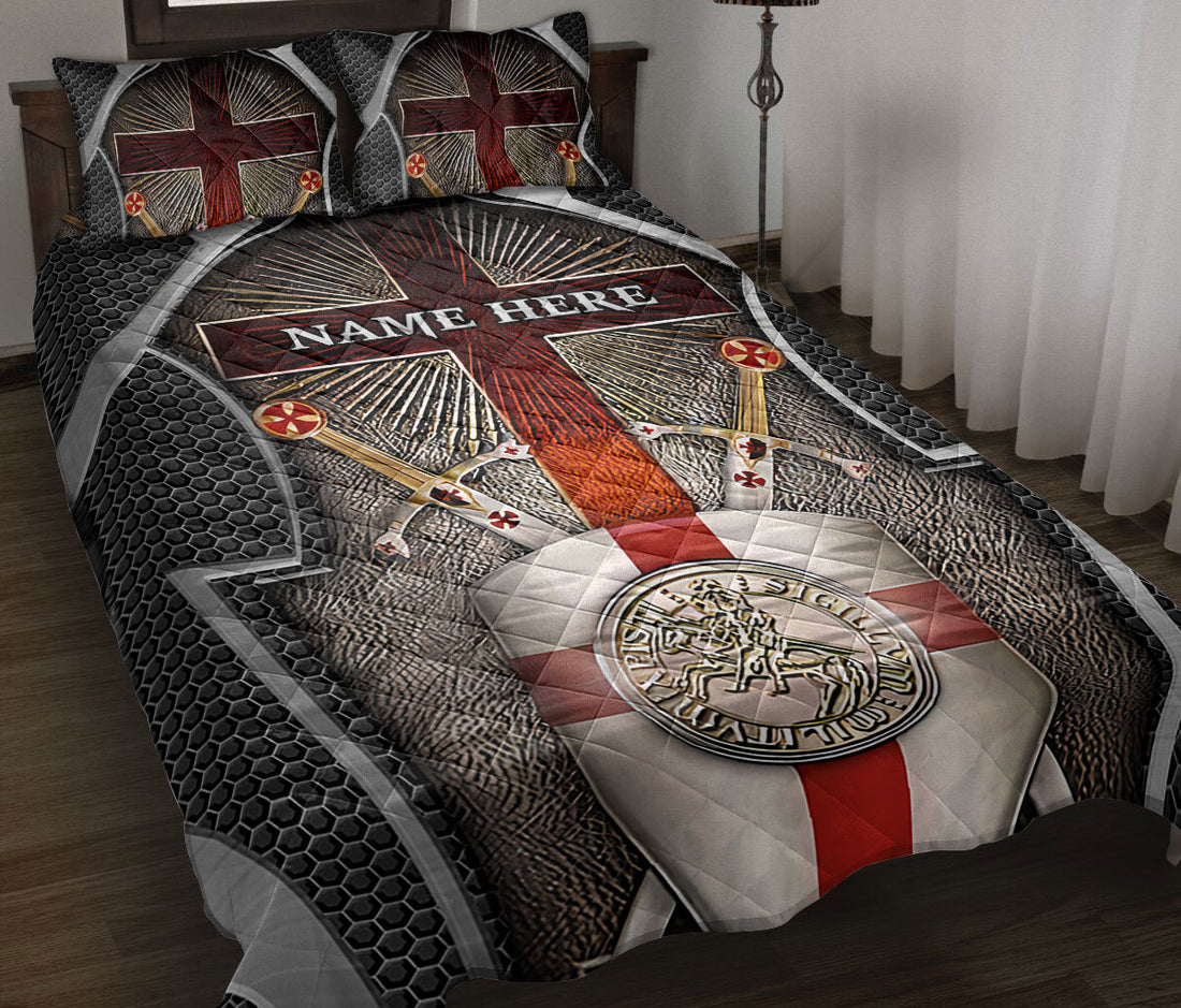 Ohaprints-Quilt-Bed-Set-Pillowcase-Knights-Templar-Cross-Armor-Shield-Sword-Black-Custom-Personalized-Name-Blanket-Bedspread-Bedding-2912-Throw (55'' x 60'')