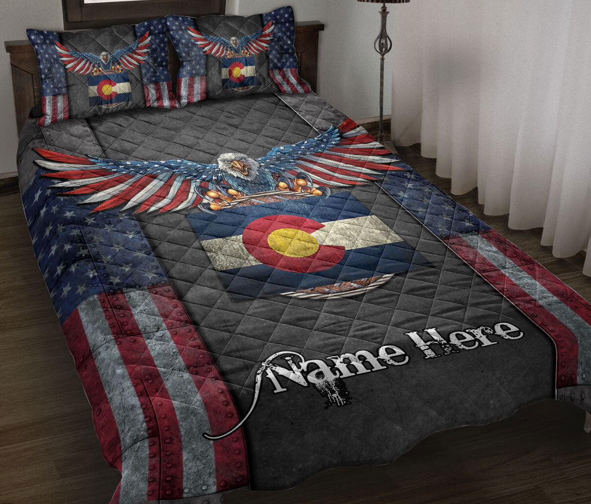 Ohaprints-Quilt-Bed-Set-Pillowcase-Eagle-Colorado-State-Map-Flag-American-Us-Flag-Custom-Personalized-Name-Blanket-Bedspread-Bedding-2320-Throw (55'' x 60'')