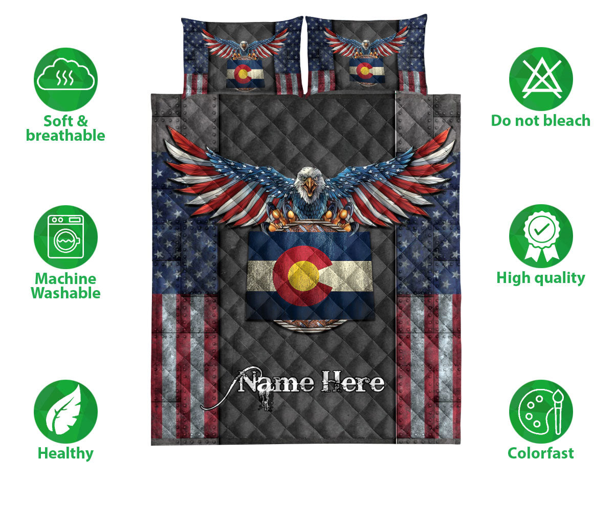 Ohaprints-Quilt-Bed-Set-Pillowcase-Eagle-Colorado-State-Map-Flag-American-Us-Flag-Custom-Personalized-Name-Blanket-Bedspread-Bedding-2320-Double (70'' x 80'')