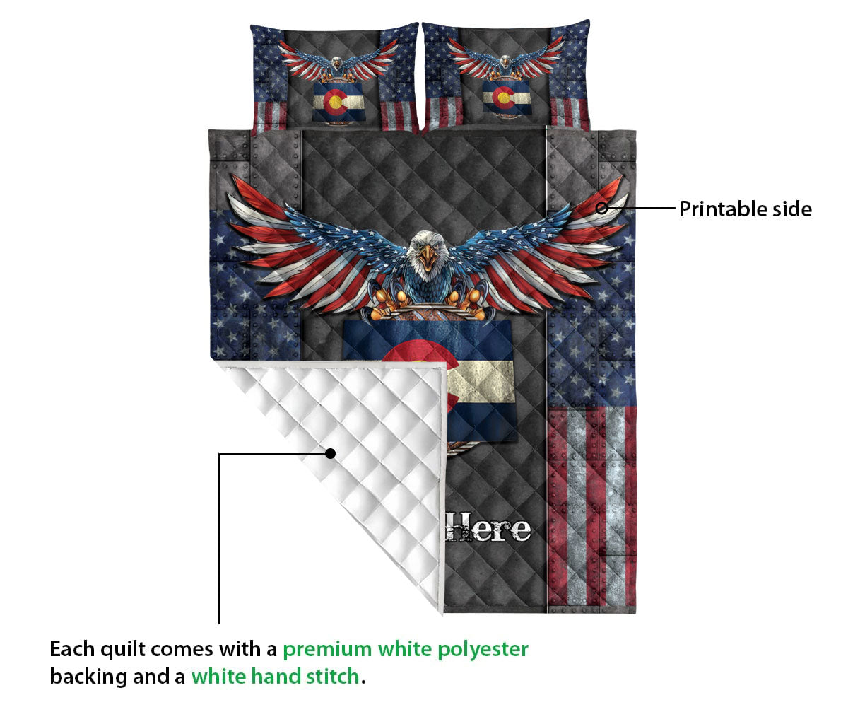 Ohaprints-Quilt-Bed-Set-Pillowcase-Eagle-Colorado-State-Map-Flag-American-Us-Flag-Custom-Personalized-Name-Blanket-Bedspread-Bedding-2320-Queen (80'' x 90'')