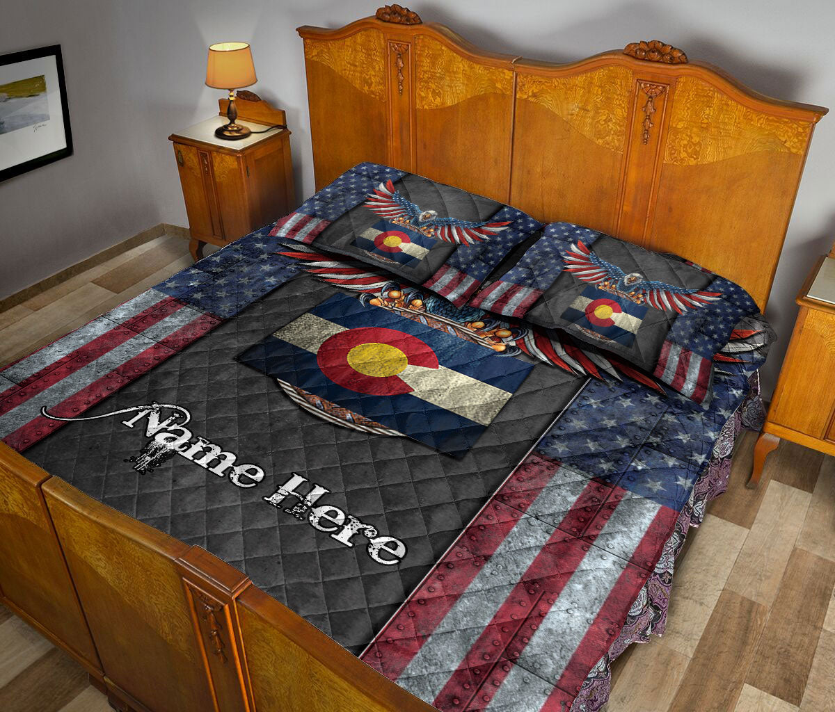 Ohaprints-Quilt-Bed-Set-Pillowcase-Eagle-Colorado-State-Map-Flag-American-Us-Flag-Custom-Personalized-Name-Blanket-Bedspread-Bedding-2320-King (90'' x 100'')