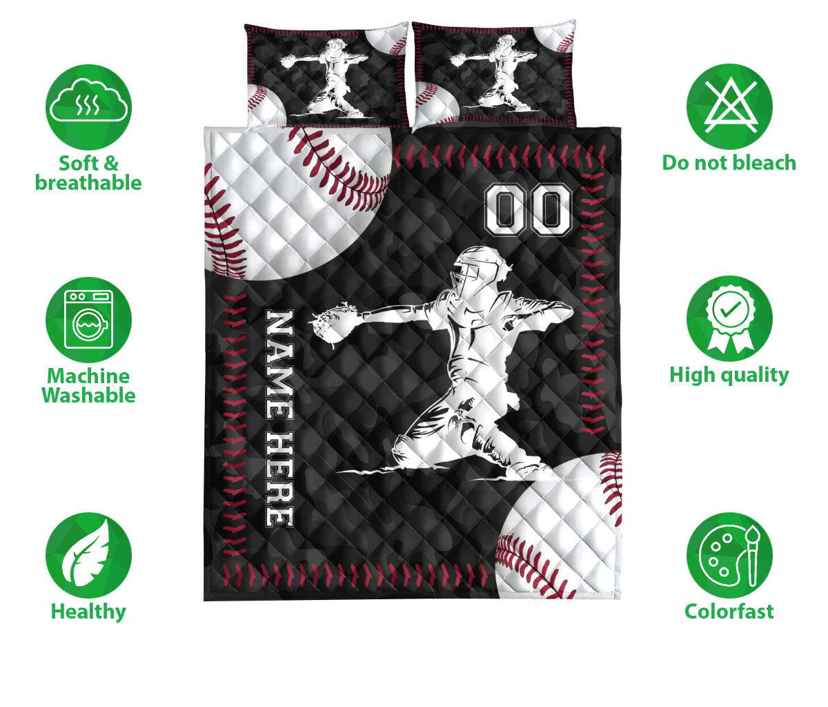 Ohaprints-Quilt-Bed-Set-Pillowcase-Baseball-Catcher-Ball-Sport-Lover-Gift-Custom-Personalized-Name-Number-Blanket-Bedspread-Bedding-1733-Double (70'' x 80'')