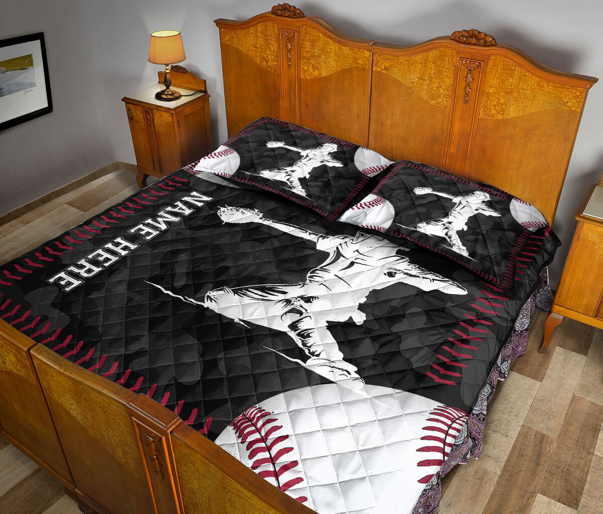 Ohaprints-Quilt-Bed-Set-Pillowcase-Baseball-Catcher-Ball-Sport-Lover-Gift-Custom-Personalized-Name-Number-Blanket-Bedspread-Bedding-1733-King (90'' x 100'')