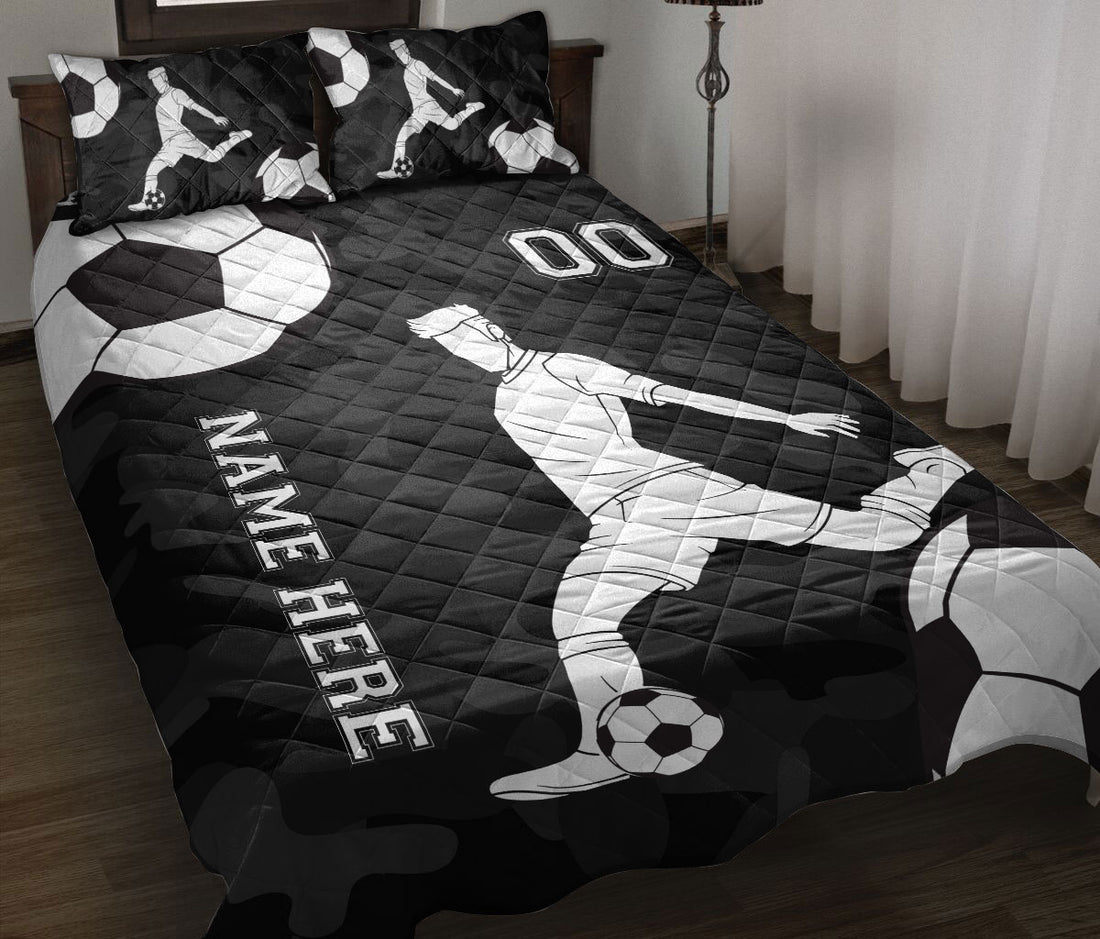 Ohaprints-Quilt-Bed-Set-Pillowcase-Soccer-Player-Ball-Sport-Lover-Gift-Black-Custom-Personalized-Name-Number-Blanket-Bedspread-Bedding-1150-Throw (55'' x 60'')
