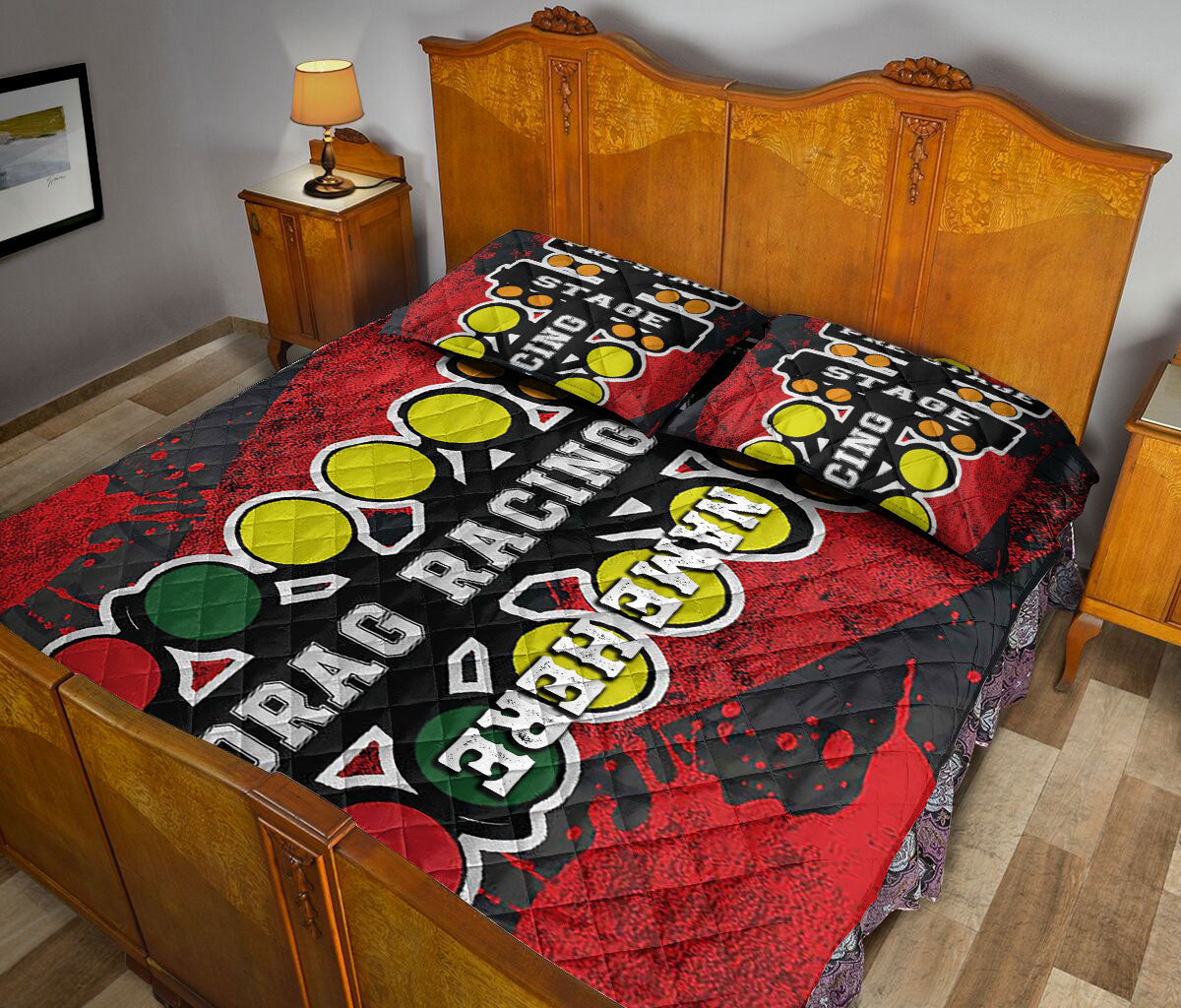 Ohaprints-Quilt-Bed-Set-Pillowcase-Drag-Racing-Pre-Stage-Checkered-Flag-Sport-Lover-Custom-Personalized-Name-Blanket-Bedspread-Bedding-2915-King (90'' x 100'')