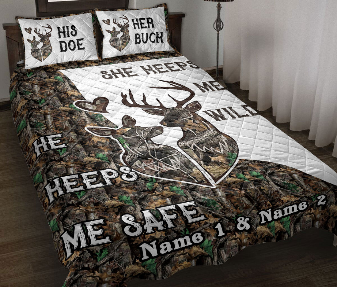 Ohaprints-Quilt-Bed-Set-Pillowcase-Deer-Couple-Camo-He-Keeps-Me-Safe-She-Keeps-Me-Wild-Custom-Personalized-Name-Blanket-Bedspread-Bedding-100-Throw (55'' x 60'')