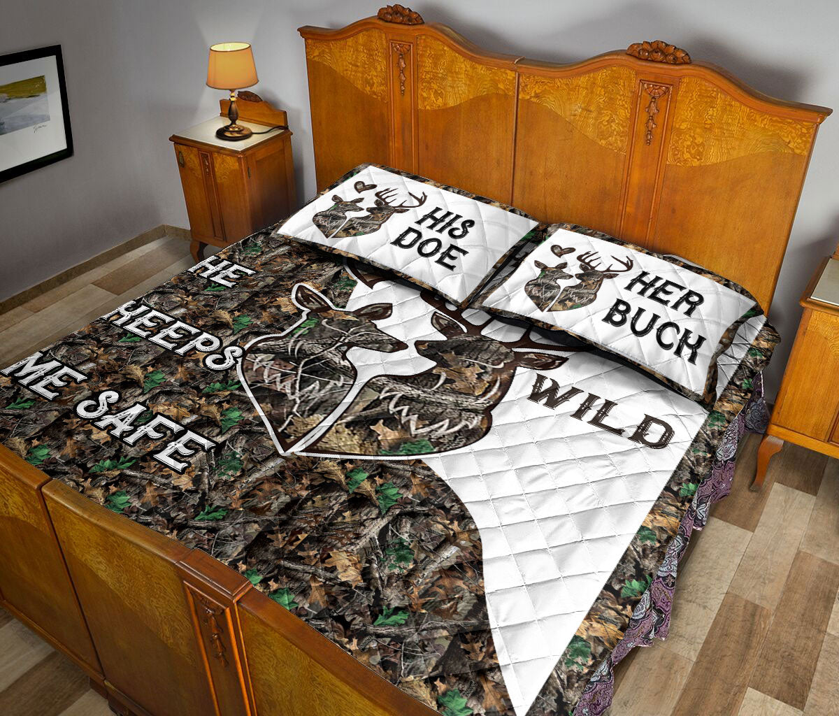 Ohaprints-Quilt-Bed-Set-Pillowcase-Deer-Couple-Camo-He-Keeps-Me-Safe-She-Keeps-Me-Wild-Gift-For-Husband-&-Wife-Blanket-Bedspread-Bedding-2587-Queen (80'' x 90'')