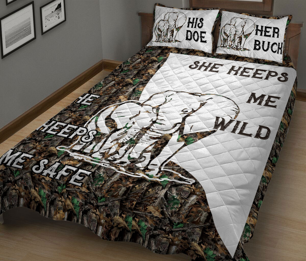 Ohaprints-Quilt-Bed-Set-Pillowcase-Elephant-Couple-Camo-He-Keeps-Me-Safe-She-Keeps-Me-Wild-Gift-For-Husband-Wife-Blanket-Bedspread-Bedding-828-King (90'' x 100'')