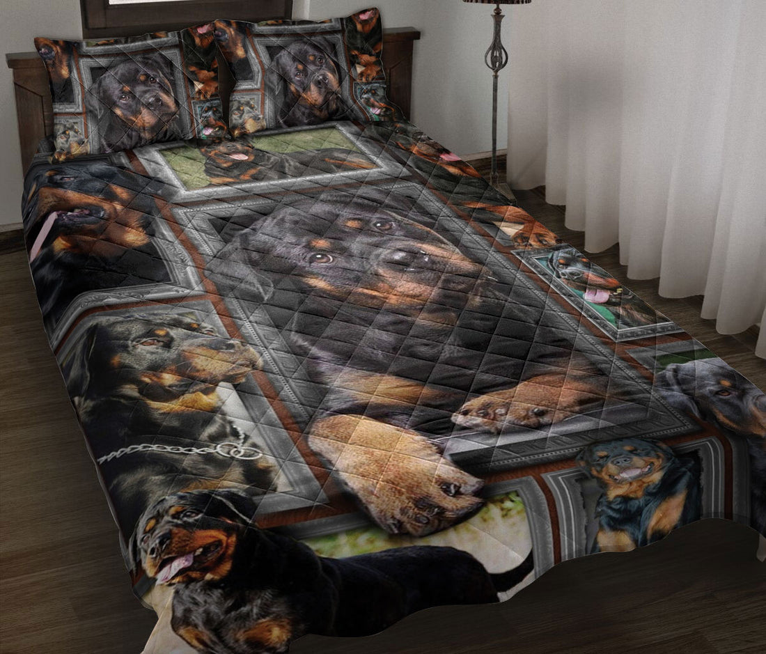Ohaprints-Quilt-Bed-Set-Pillowcase-Rottweiler-Dog-Frame-Patchwork-Floral-Pattern-Gift-For-Dog-Puppy-Lover-Blanket-Bedspread-Bedding-1846-Throw (55'' x 60'')
