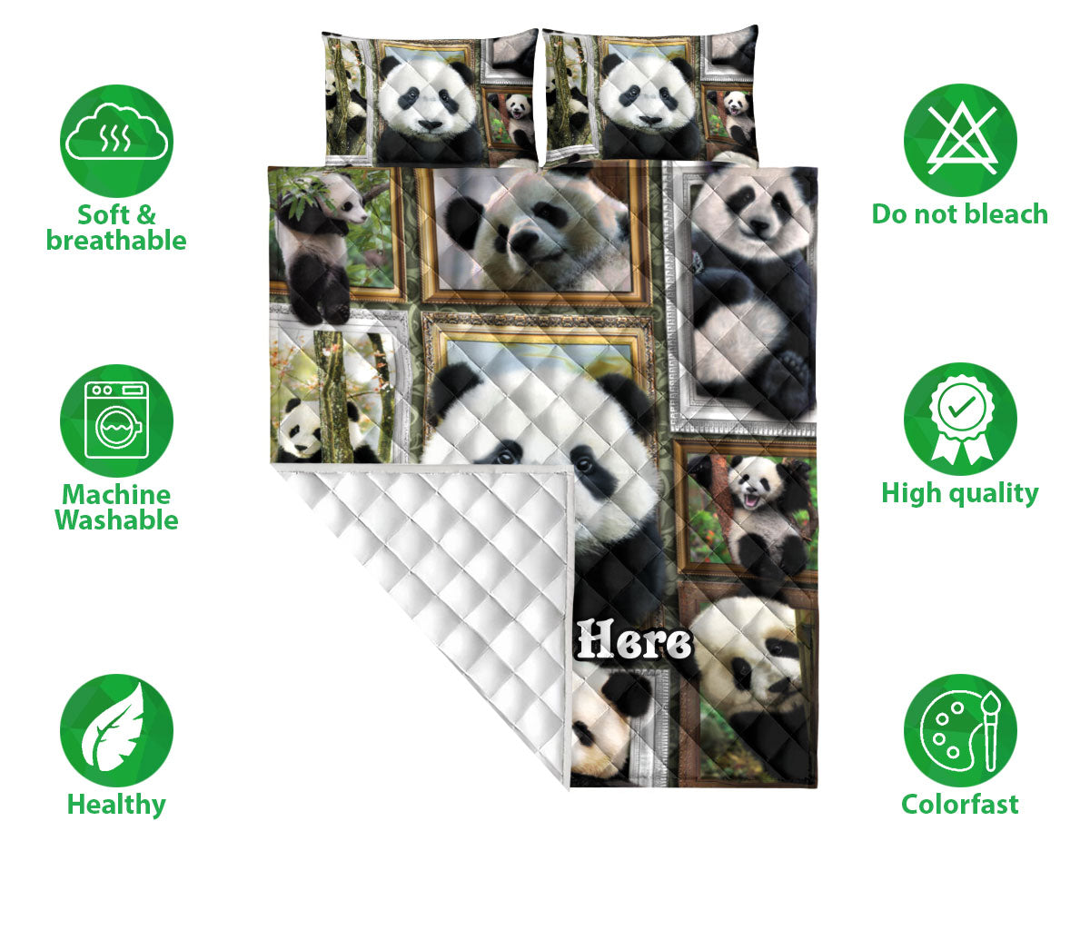 Ohaprints-Quilt-Bed-Set-Pillowcase-Panda-Animal-Lover-Frame-Patchwork-Floral-Pattern-Custom-Personalized-Name-Blanket-Bedspread-Bedding-2481-Double (70'' x 80'')