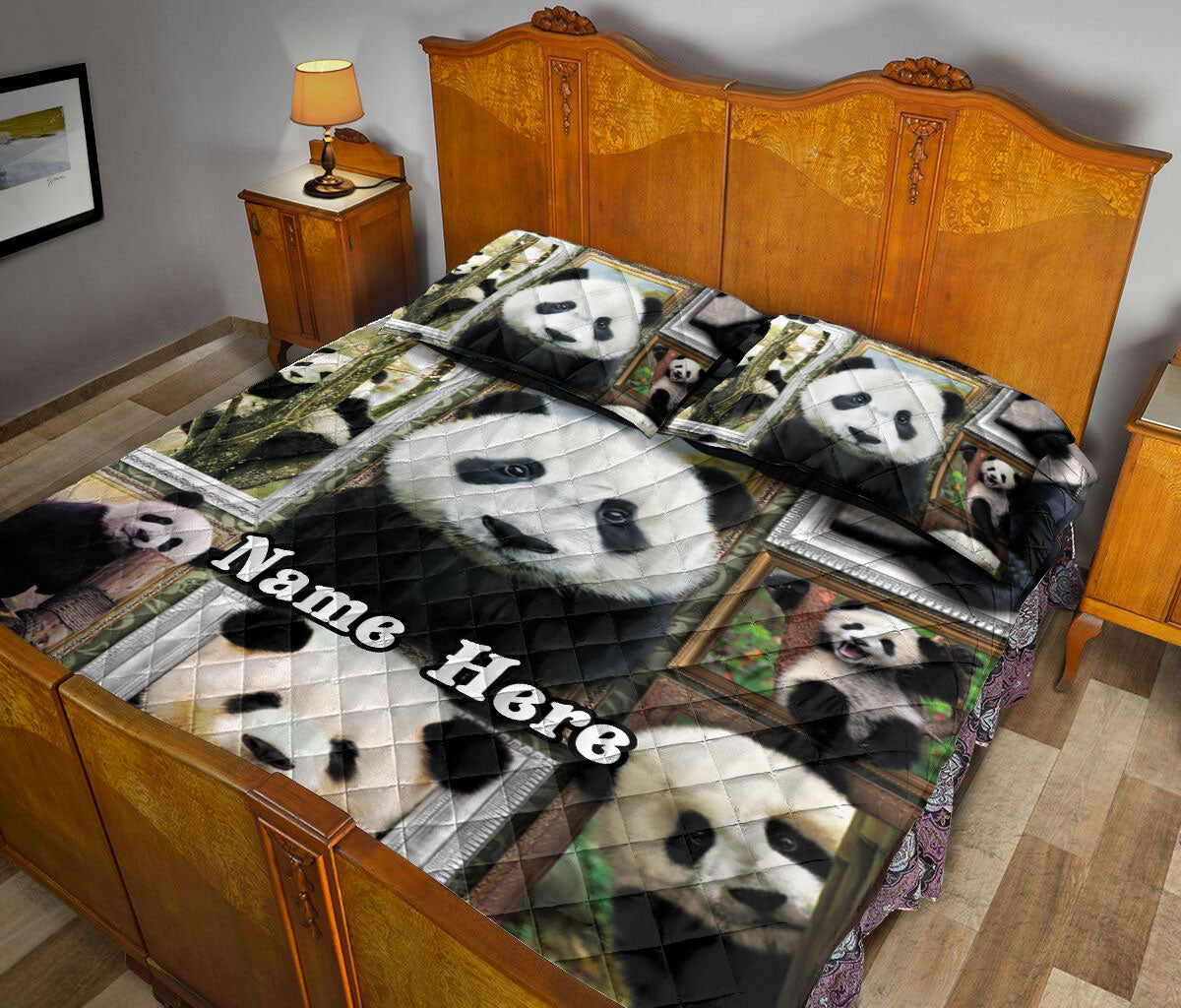 Ohaprints-Quilt-Bed-Set-Pillowcase-Panda-Animal-Lover-Frame-Patchwork-Floral-Pattern-Custom-Personalized-Name-Blanket-Bedspread-Bedding-2481-Queen (80'' x 90'')