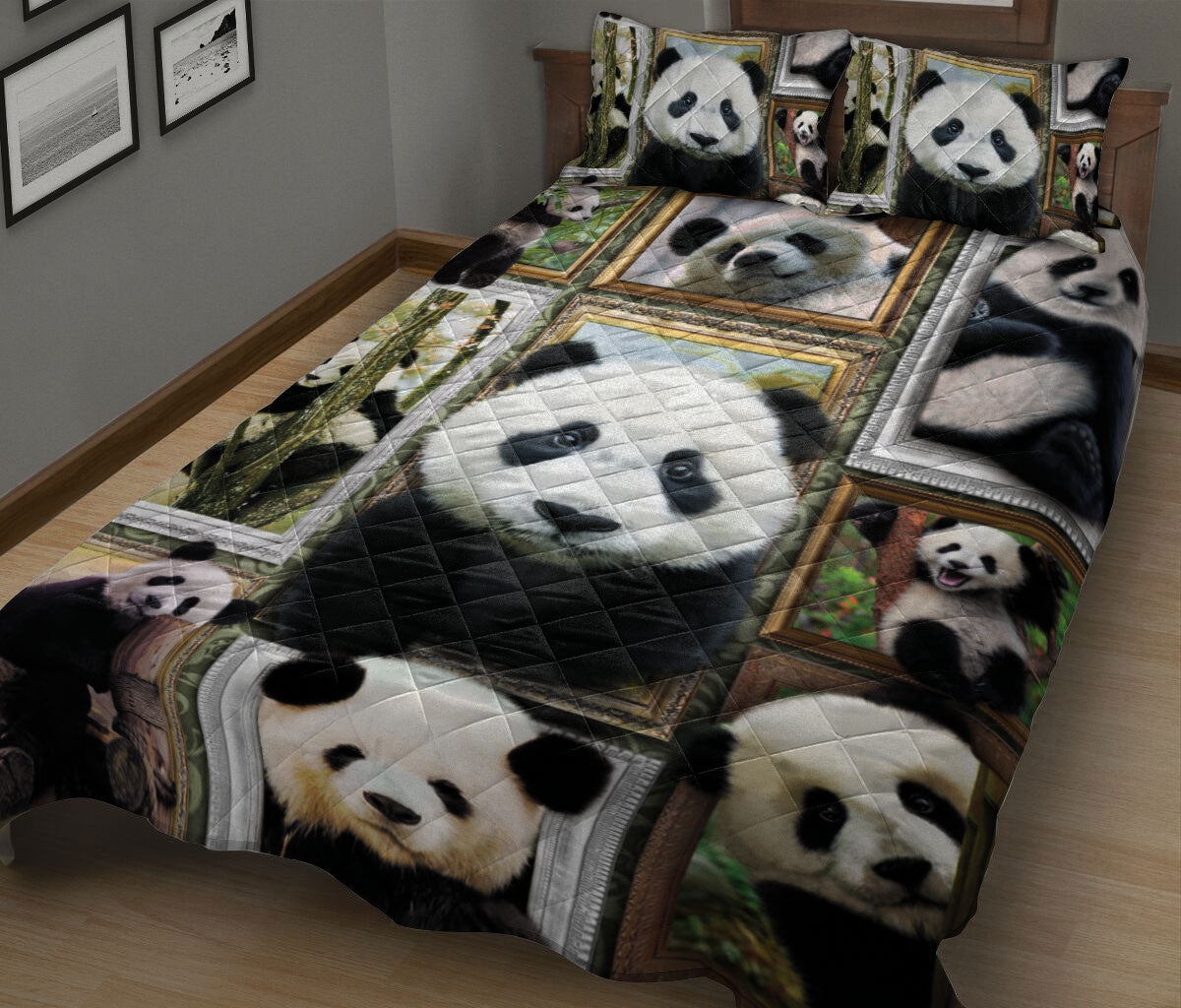 Ohaprints-Quilt-Bed-Set-Pillowcase-Cute-Panda-Frame-Patchwork-Floral-Pattern-Unique-Gift-For-Animal-Lover-Blanket-Bedspread-Bedding-737-King (90'' x 100'')