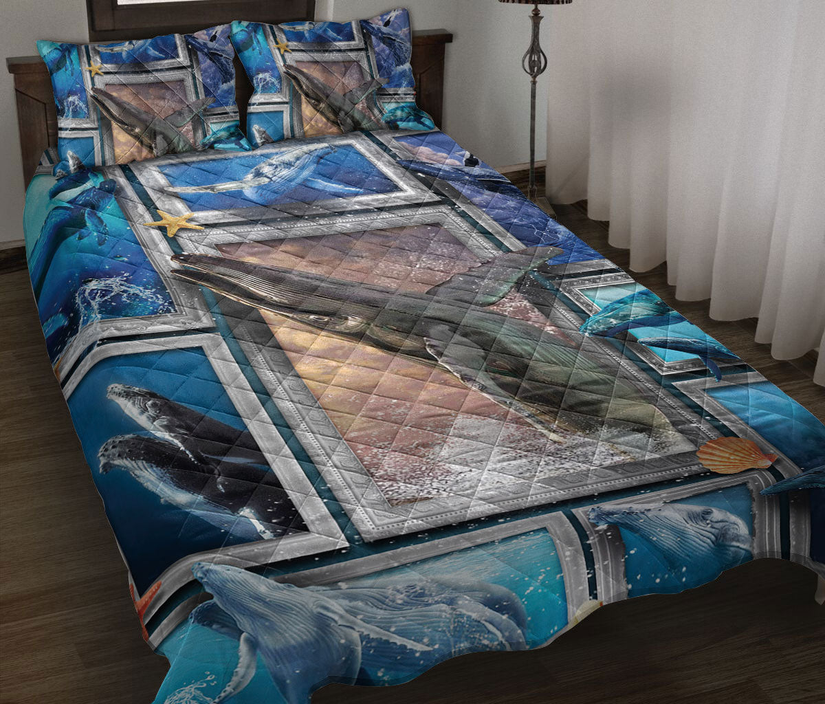 Ohaprints-Quilt-Bed-Set-Pillowcase-Huge-Whale-Frame-Patchwork-Floral-Pattern-Unique-Gift-For-Ocean-Animal-Lover-Blanket-Bedspread-Bedding-829-Throw (55'' x 60'')