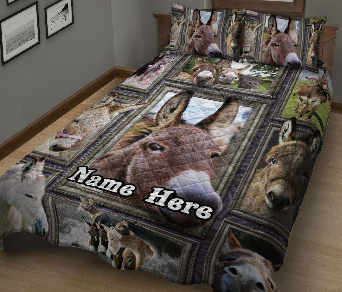 Ohaprints-Quilt-Bed-Set-Pillowcase-Donkey-Farm-Animal-Lover-Frame-Patchwork-Floral-Custom-Personalized-Name-Blanket-Bedspread-Bedding-1409-King (90'' x 100'')