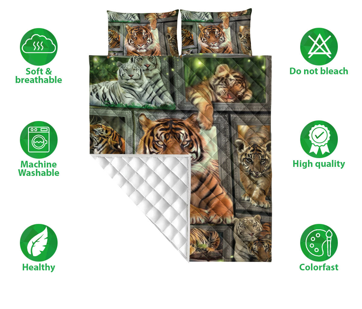 Ohaprints-Quilt-Bed-Set-Pillowcase-Tiger-Frame-Patchwork-Floral-Pattern-Unique-Gift-For-Forest-Animal-Lover-Blanket-Bedspread-Bedding-1996-Double (70'' x 80'')