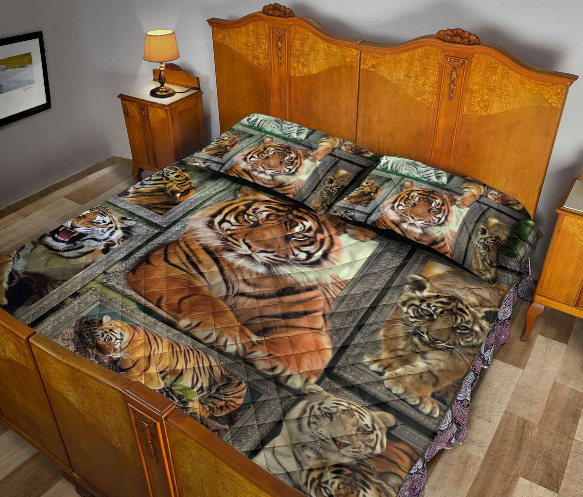 Ohaprints-Quilt-Bed-Set-Pillowcase-Tiger-Frame-Patchwork-Floral-Pattern-Unique-Gift-For-Forest-Animal-Lover-Blanket-Bedspread-Bedding-1996-Queen (80'' x 90'')