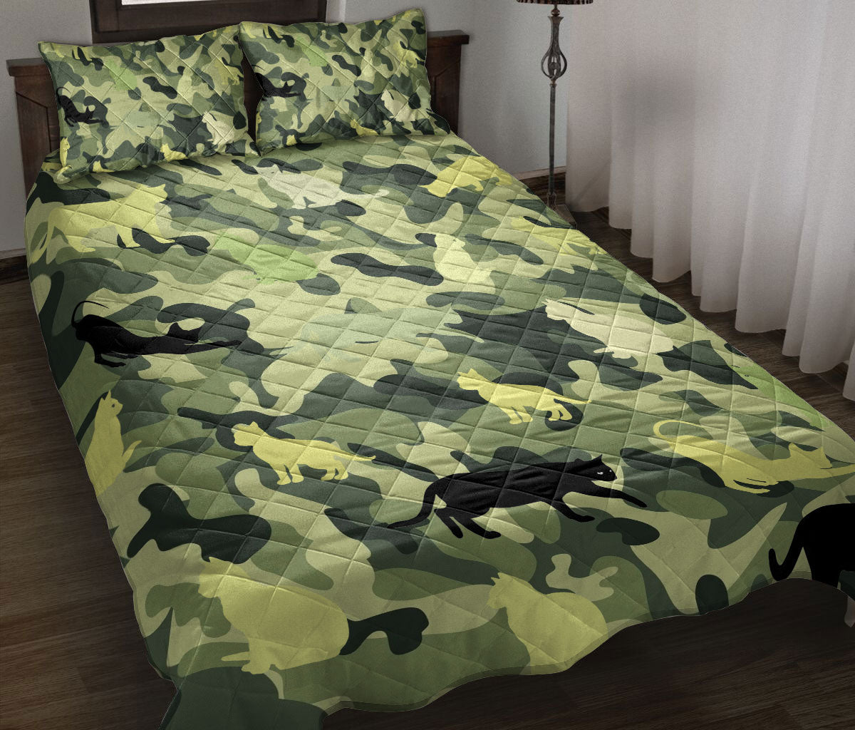 Ohaprints-Quilt-Bed-Set-Pillowcase-Funny-Cats-Green-Camo-Camouflage-Pattern-Unique-Gift-For-Cat-Kitten-Lover-Blanket-Bedspread-Bedding-831-Throw (55'' x 60'')