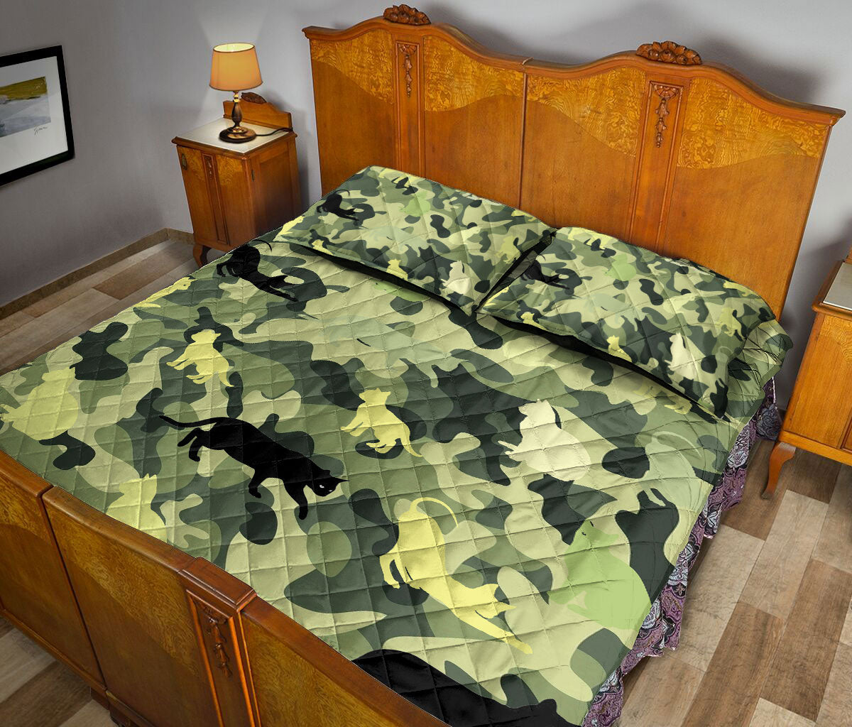 Ohaprints-Quilt-Bed-Set-Pillowcase-Funny-Cats-Green-Camo-Camouflage-Pattern-Unique-Gift-For-Cat-Kitten-Lover-Blanket-Bedspread-Bedding-831-Queen (80'' x 90'')