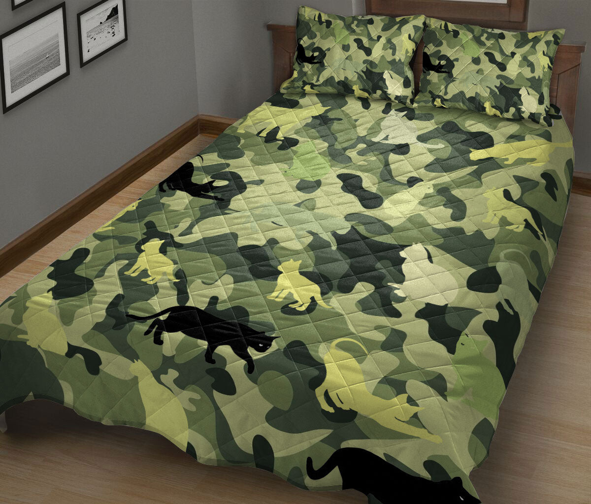 Ohaprints-Quilt-Bed-Set-Pillowcase-Funny-Cats-Green-Camo-Camouflage-Pattern-Unique-Gift-For-Cat-Kitten-Lover-Blanket-Bedspread-Bedding-831-King (90'' x 100'')