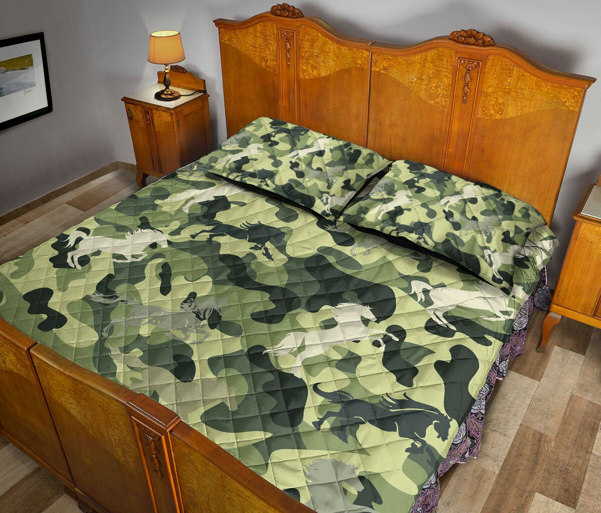 Ohaprints-Quilt-Bed-Set-Pillowcase-Unicorn-Green-Camo-Camouflage-Pattern-Unique-Gift-For-Unicorn-Lover-Blanket-Bedspread-Bedding-729-Queen (80'' x 90'')