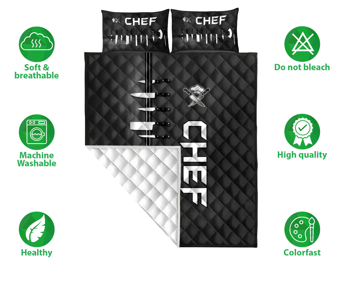 Ohaprints-Quilt-Bed-Set-Pillowcase-Chef-Tools-Uniform-Unique-Gift-For-Chef-Cooking-Lover-Black-Blanket-Bedspread-Bedding-1998-Double (70'' x 80'')