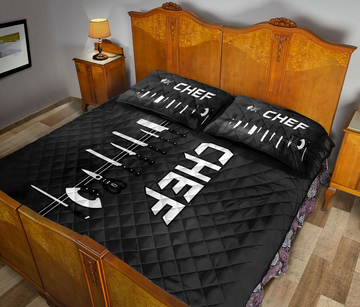 Ohaprints-Quilt-Bed-Set-Pillowcase-Chef-Tools-Uniform-Unique-Gift-For-Chef-Cooking-Lover-Black-Blanket-Bedspread-Bedding-1998-Queen (80'' x 90'')