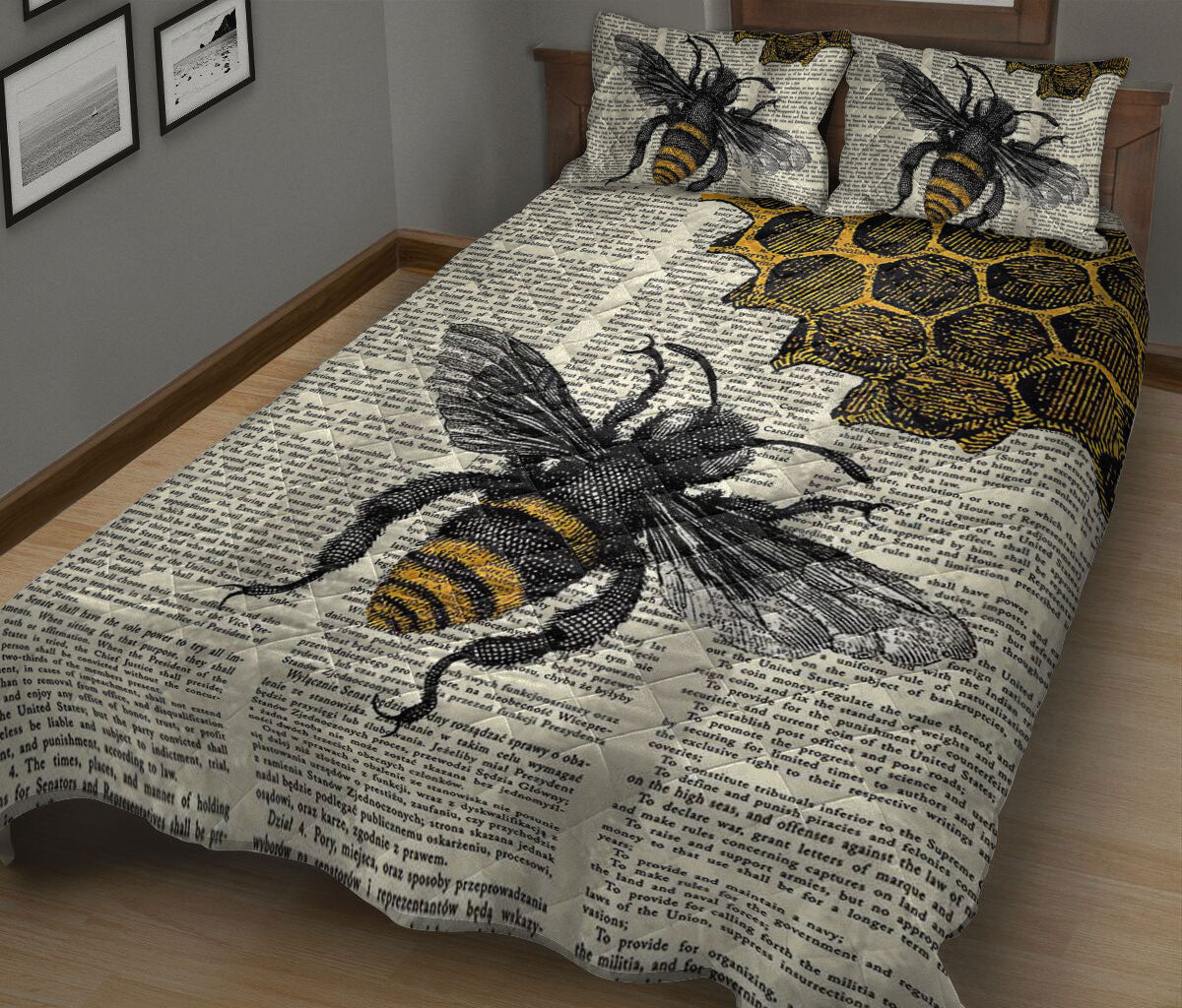 Ohaprints-Quilt-Bed-Set-Pillowcase-Bee-Vintage-Dictionary-Page-Unique-Gift-For-Honey-Bee-Animal-Lover-Blanket-Bedspread-Bedding-1666-King (90'' x 100'')