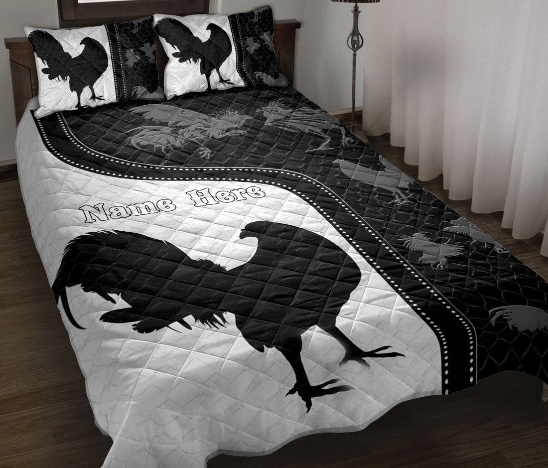 Ohaprints-Quilt-Bed-Set-Pillowcase-Chicken-Rooster-Farm-Animal-Black-&-White-Pattern-Custom-Personalized-Name-Blanket-Bedspread-Bedding-1912-Throw (55'' x 60'')