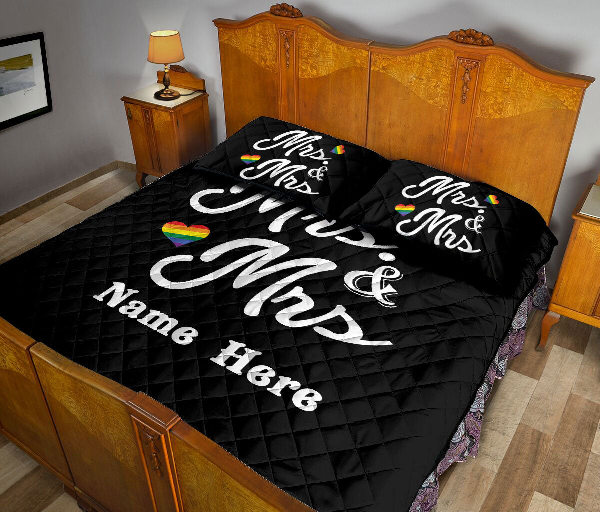 Ohaprints-Quilt-Bed-Set-Pillowcase-Lgbt-Pride-Love-Is-Love-Mrs.-&-Mrs-Gift-For-Couple-Custom-Personalized-Name-Blanket-Bedspread-Bedding-832-Queen (80'' x 90'')