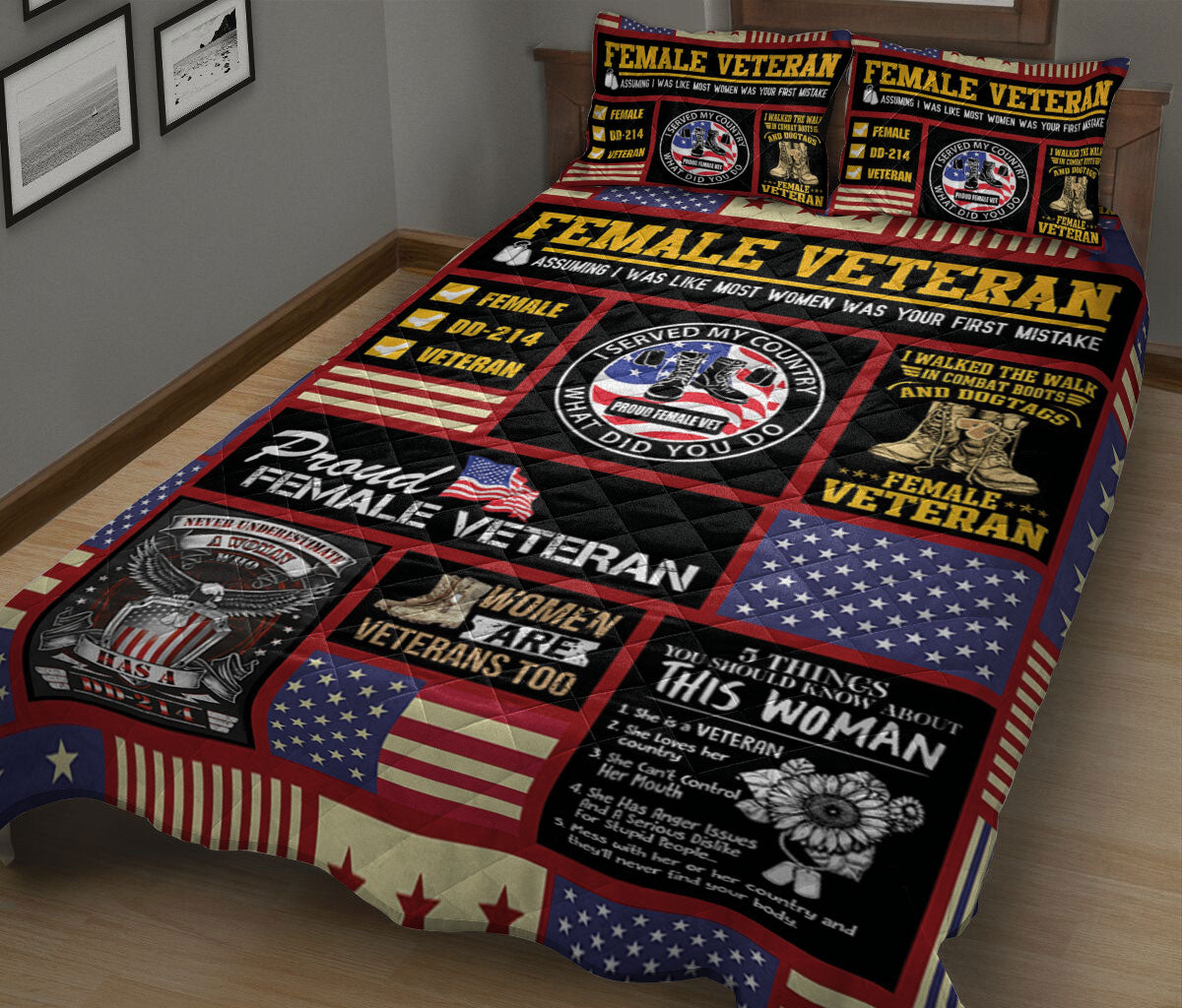 Ohaprints-Quilt-Bed-Set-Pillowcase-Proud-American-Us-Female-Veteran-Never-Underestimate-A-Woman-Dd-214-Blanket-Bedspread-Bedding-1412-King (90'' x 100'')