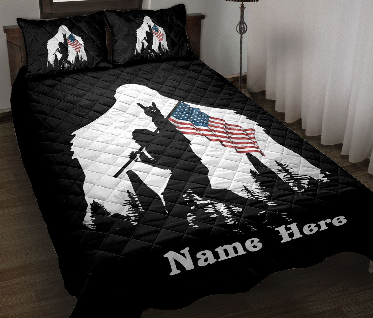 Ohaprints-Quilt-Bed-Set-Pillowcase-Bigfoot-Forest-American-Flag-I-Want-To-Believe-Custom-Personalized-Name-Blanket-Bedspread-Bedding-1999-Throw (55'' x 60'')