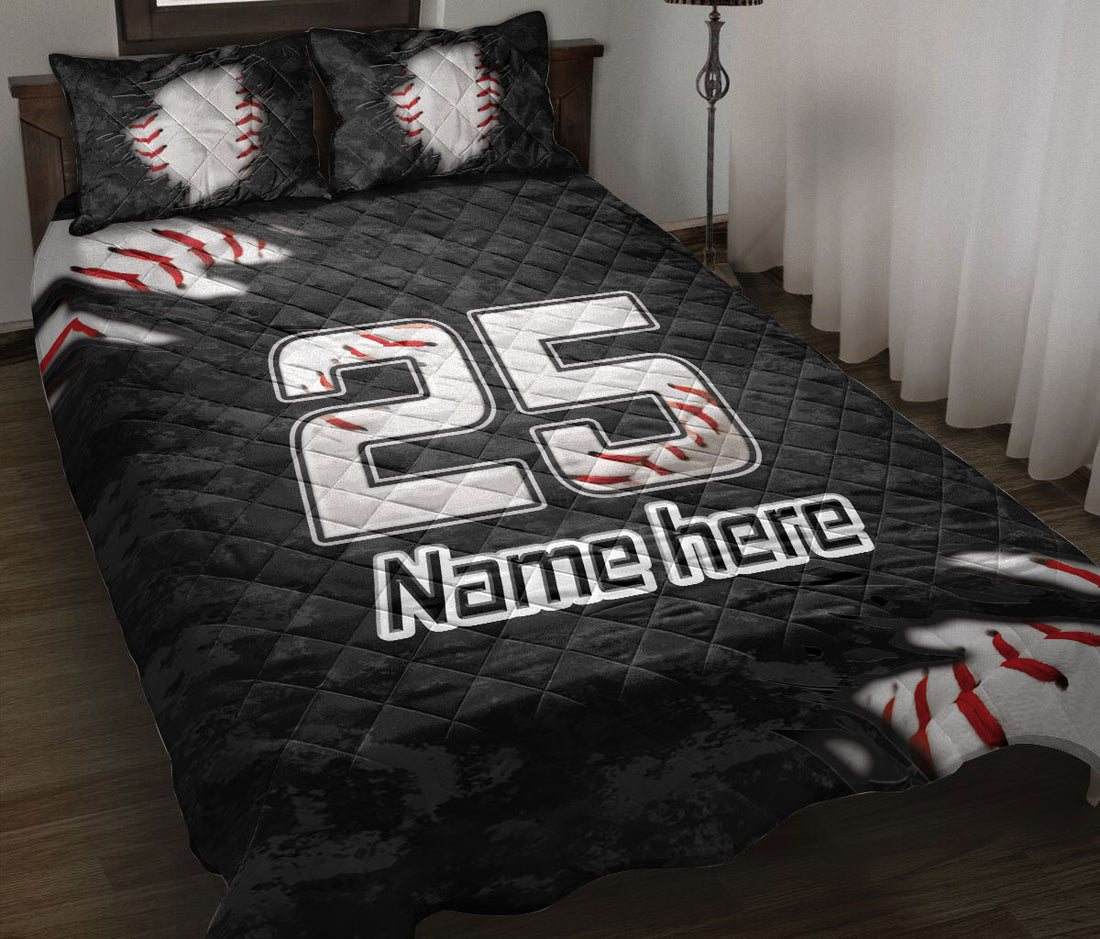 Ohaprints-Quilt-Bed-Set-Pillowcase-Baseball-Sport-White-Ball-Pattern-Black-Camo-Custom-Personalized-Name-Number-Blanket-Bedspread-Bedding-327-Throw (55'' x 60'')