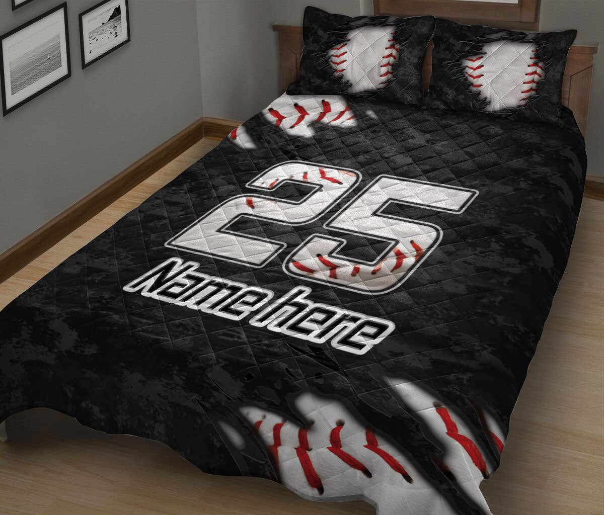 Ohaprints-Quilt-Bed-Set-Pillowcase-Baseball-Sport-White-Ball-Pattern-Black-Camo-Custom-Personalized-Name-Number-Blanket-Bedspread-Bedding-327-King (90'' x 100'')