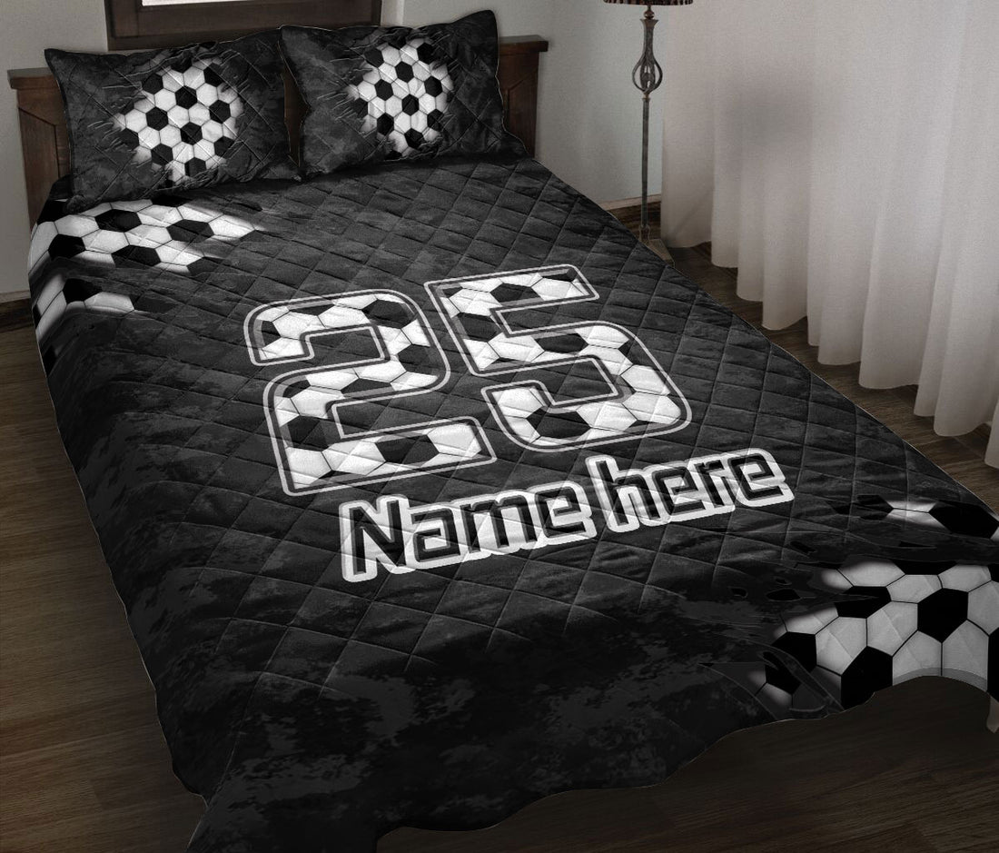 Ohaprints-Quilt-Bed-Set-Pillowcase-Soccer-Sport-B&W-Ball-Pattern-Black-Camo-Custom-Personalized-Name-Number-Blanket-Bedspread-Bedding-919-Throw (55'' x 60'')