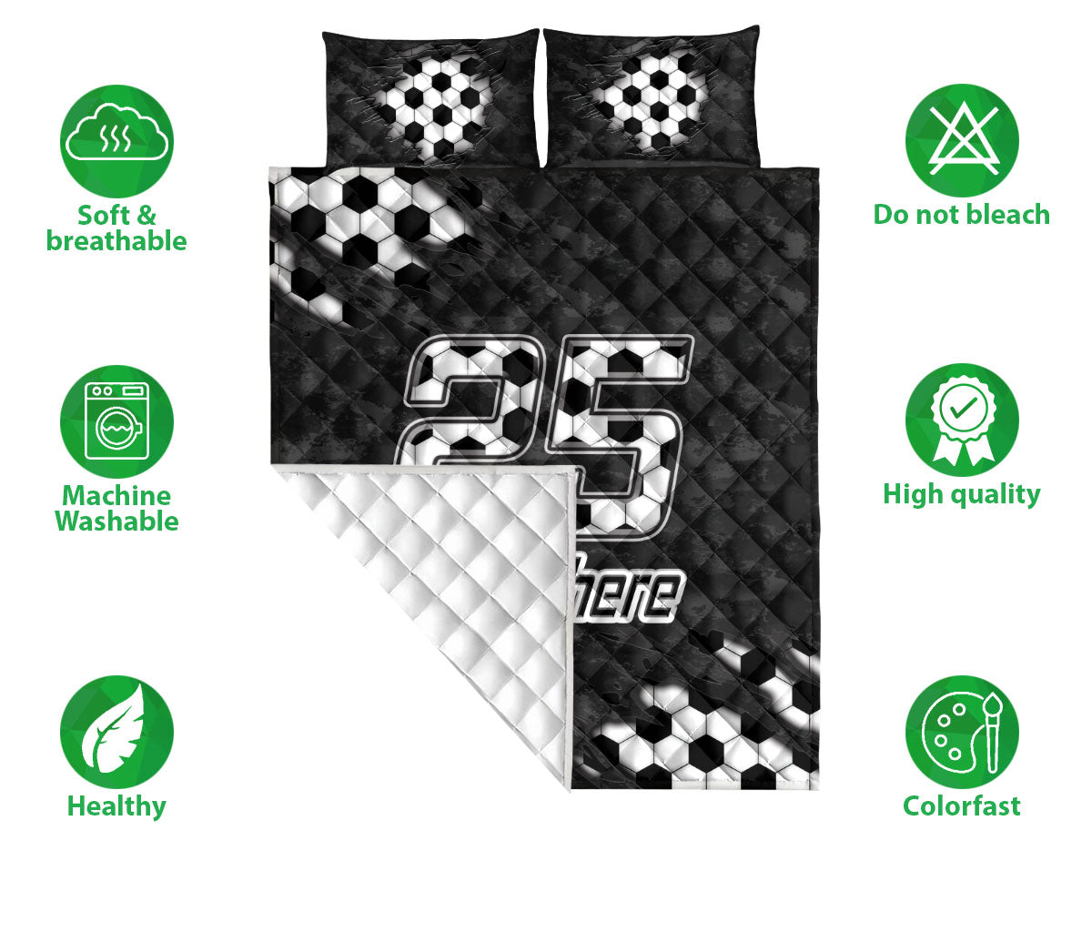 Ohaprints-Quilt-Bed-Set-Pillowcase-Soccer-Sport-B&W-Ball-Pattern-Black-Camo-Custom-Personalized-Name-Number-Blanket-Bedspread-Bedding-919-Double (70'' x 80'')