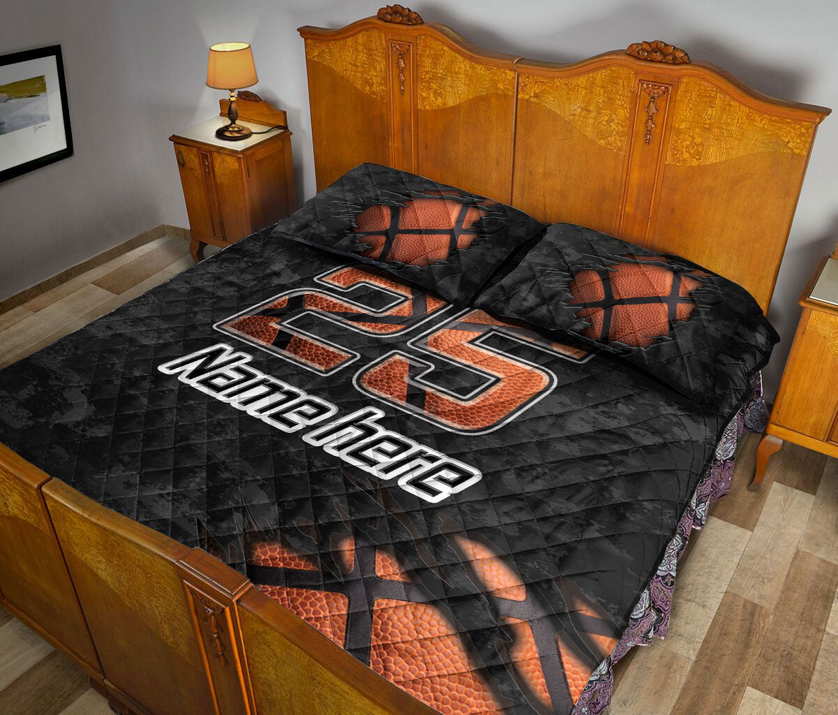 Ohaprints-Quilt-Bed-Set-Pillowcase-Basketball-Sport-Orange-Ball-Pattern-Camo-Custom-Personalized-Name-Number-Blanket-Bedspread-Bedding-2084-Queen (80'' x 90'')