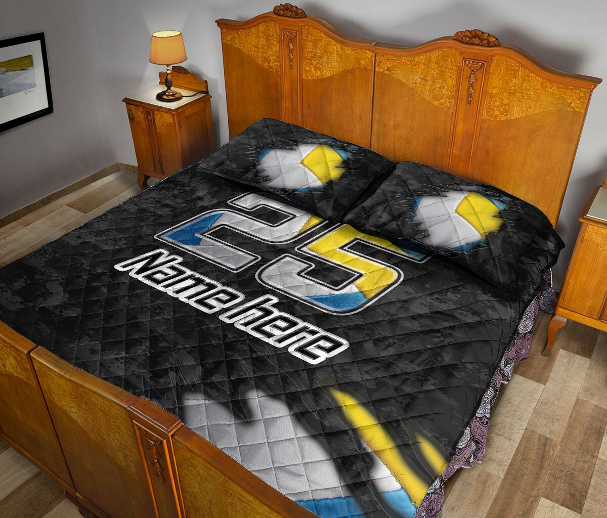 Ohaprints-Quilt-Bed-Set-Pillowcase-Volleyball-Ball-Sport-Pattern-Black-Camo-Custom-Personalized-Name-Number-Blanket-Bedspread-Bedding-2679-Queen (80'' x 90'')