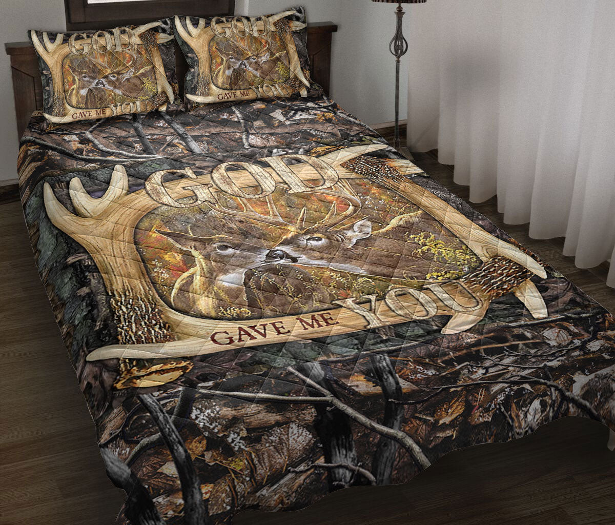 Ohaprints-Quilt-Bed-Set-Pillowcase-Deer-Couple-God-Gave-Me-You-Camo-Anniversary-Gift-For-Couple-Husband-&-Wife-Blanket-Bedspread-Bedding-1500-Throw (55'' x 60'')