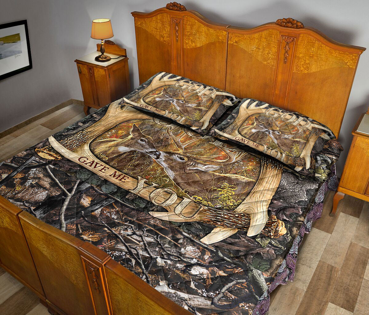 Ohaprints-Quilt-Bed-Set-Pillowcase-Deer-Couple-God-Gave-Me-You-Camo-Anniversary-Gift-For-Couple-Husband-&-Wife-Blanket-Bedspread-Bedding-1500-Queen (80'' x 90'')