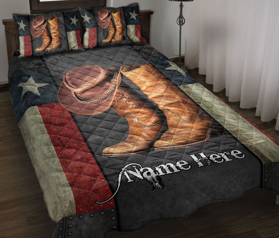 Ohaprints-Quilt-Bed-Set-Pillowcase-Western-Texas-Wild-West-Cowboy-Boots-&-Hat-Texas-Flag-Custom-Personalized-Name-Blanket-Bedspread-Bedding-2681-Throw (55'' x 60'')